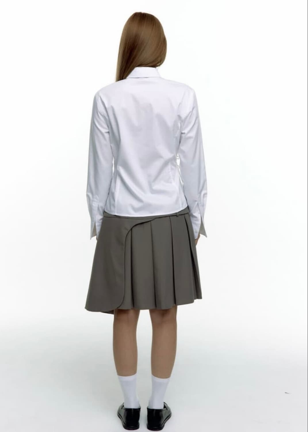 카시코 에이프런 플리츠 스커트 다크그레이 S 상품이미지2