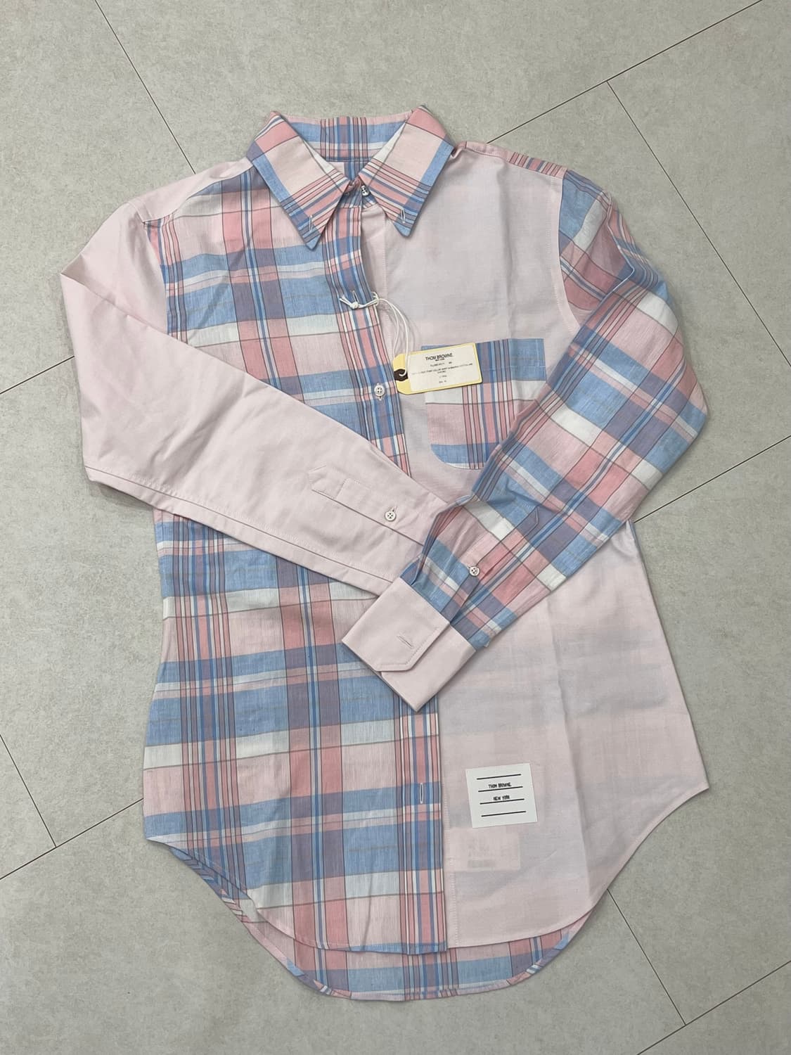 톰브라운 마드라스 린넨 & 옥스퍼드 혼방 핑크 펀믹스 셔츠 상품이미지1