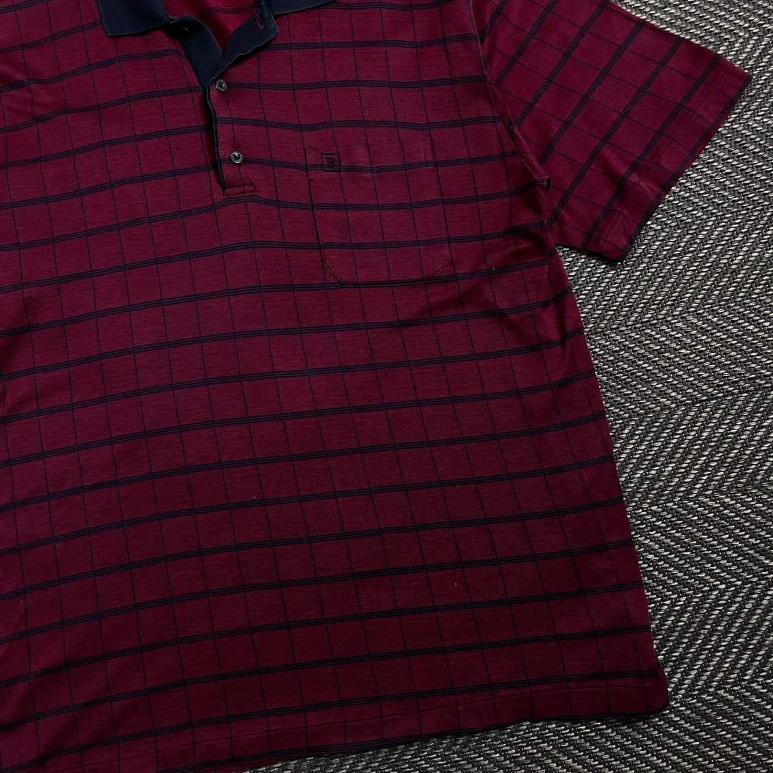 90s 발망 아카이브 체크 패턴 카라넥 반팔 티셔츠o 4304 상품이미지2