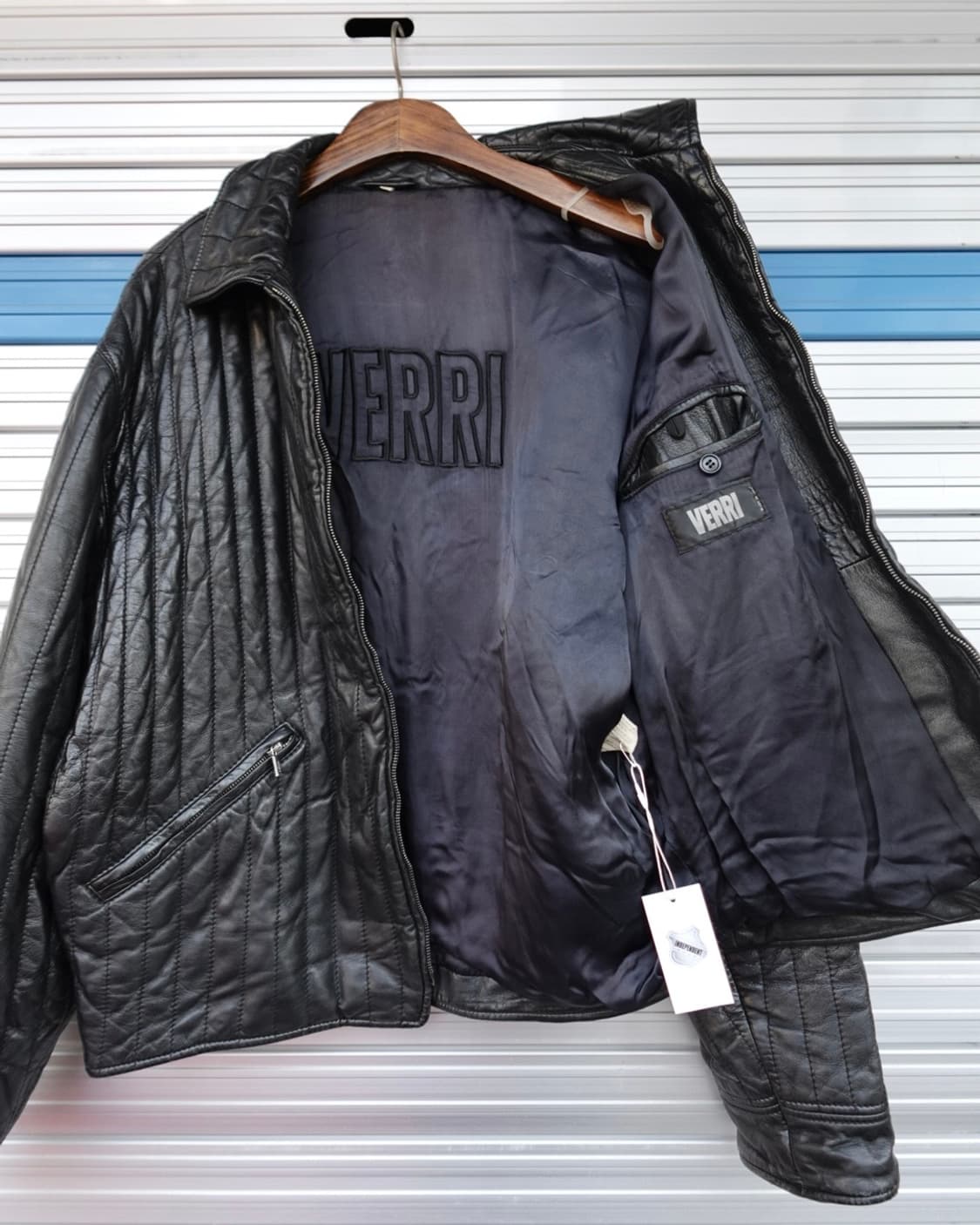 90s VERRI 패널 퀼티드 레더 블루종 (MADE IN ITALY) 상품이미지3