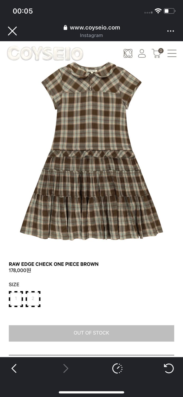 2 사이즈 RAW EDGE CHECK ONE PIECE BROWN 상품이미지1