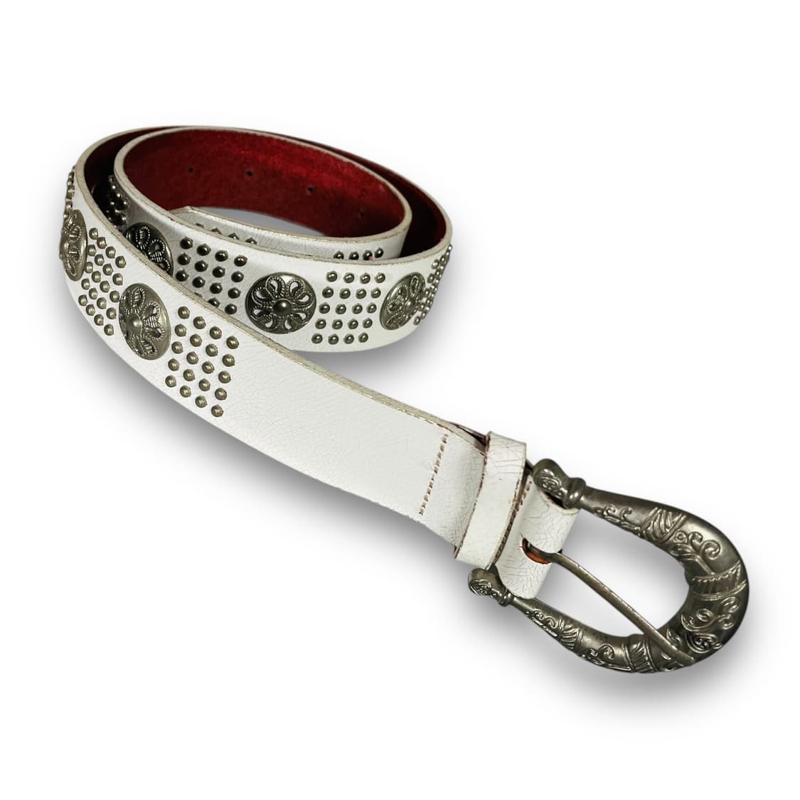 Ethnic Multi Stud White Leather Belt 상품이미지3