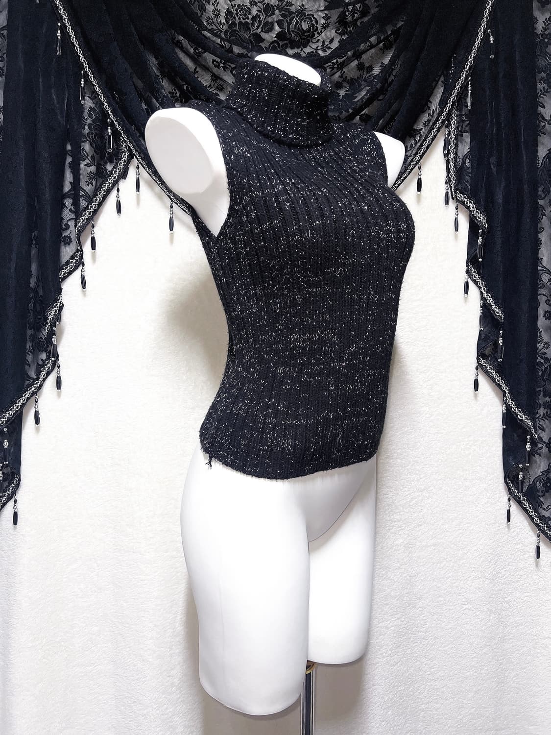 오네갸루 고스펑크 글리터 터틀넥 니트 나시 섹시 핀터 y2k 와투케 나나 상품이미지6