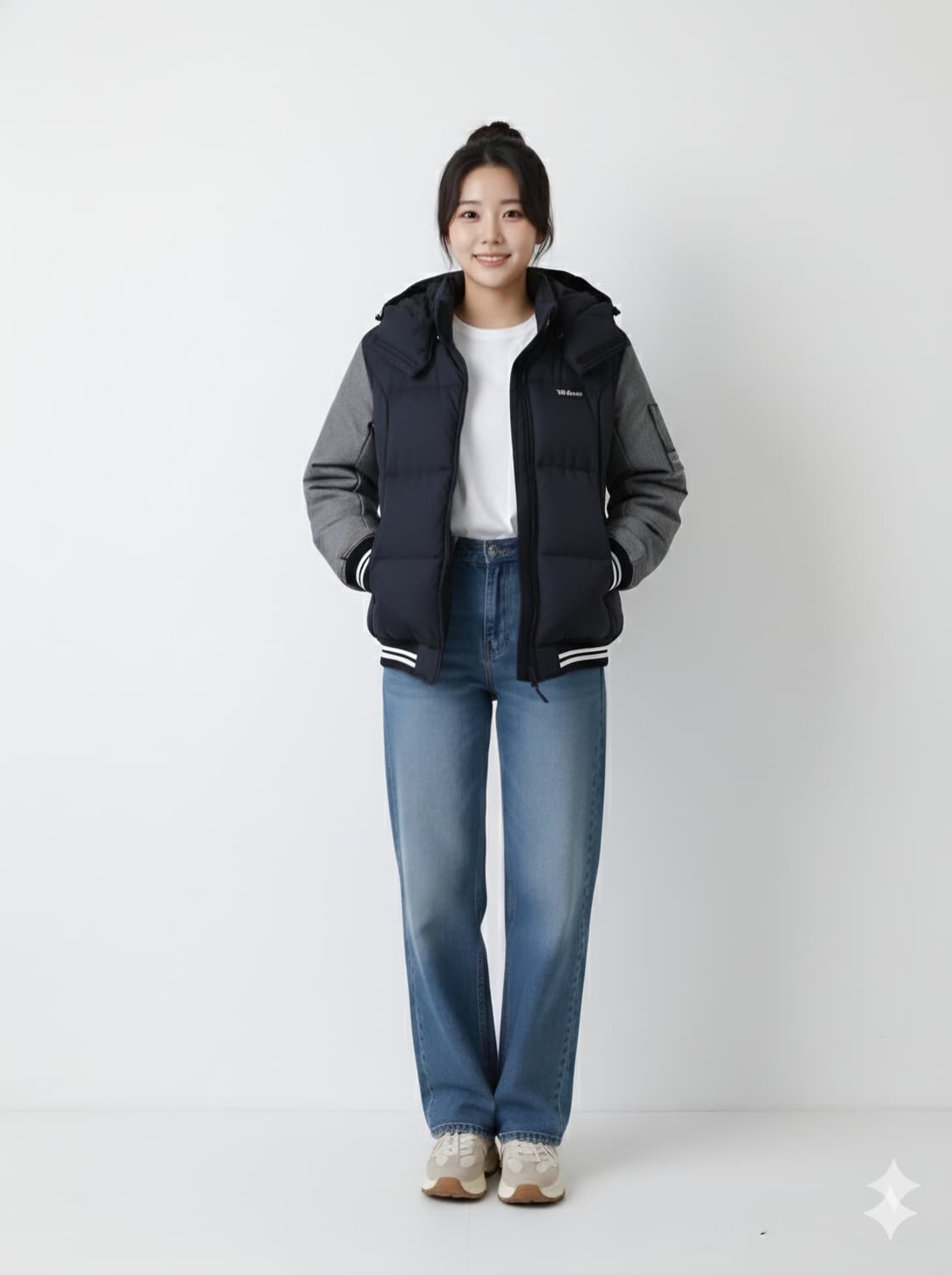 윌슨 네이비/회색 단가라 후드 다운 패딩 점퍼_95 상품이미지1