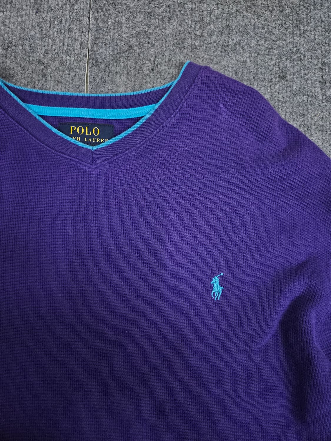 폴로 랄프로렌 퍼플 와플 니트 브이넥 급처 상품이미지2