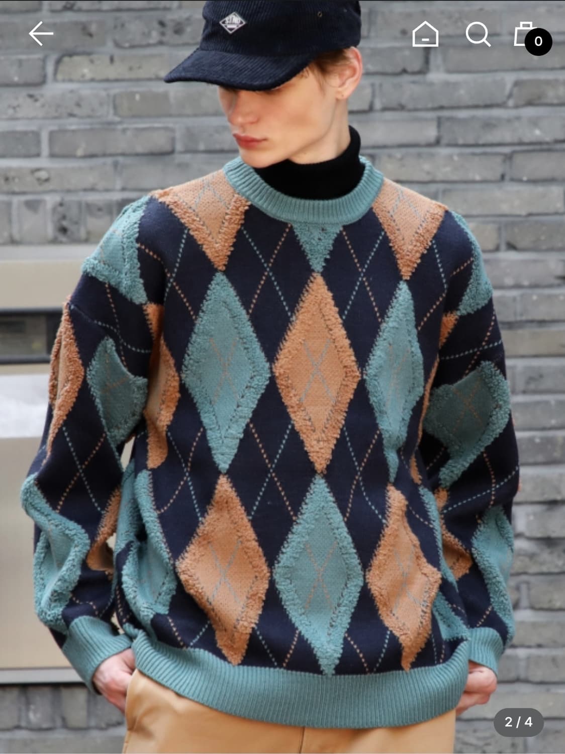 제네럴아이디어 레트로 아가일 오버핏 니트 스웨터 M size 상품이미지7