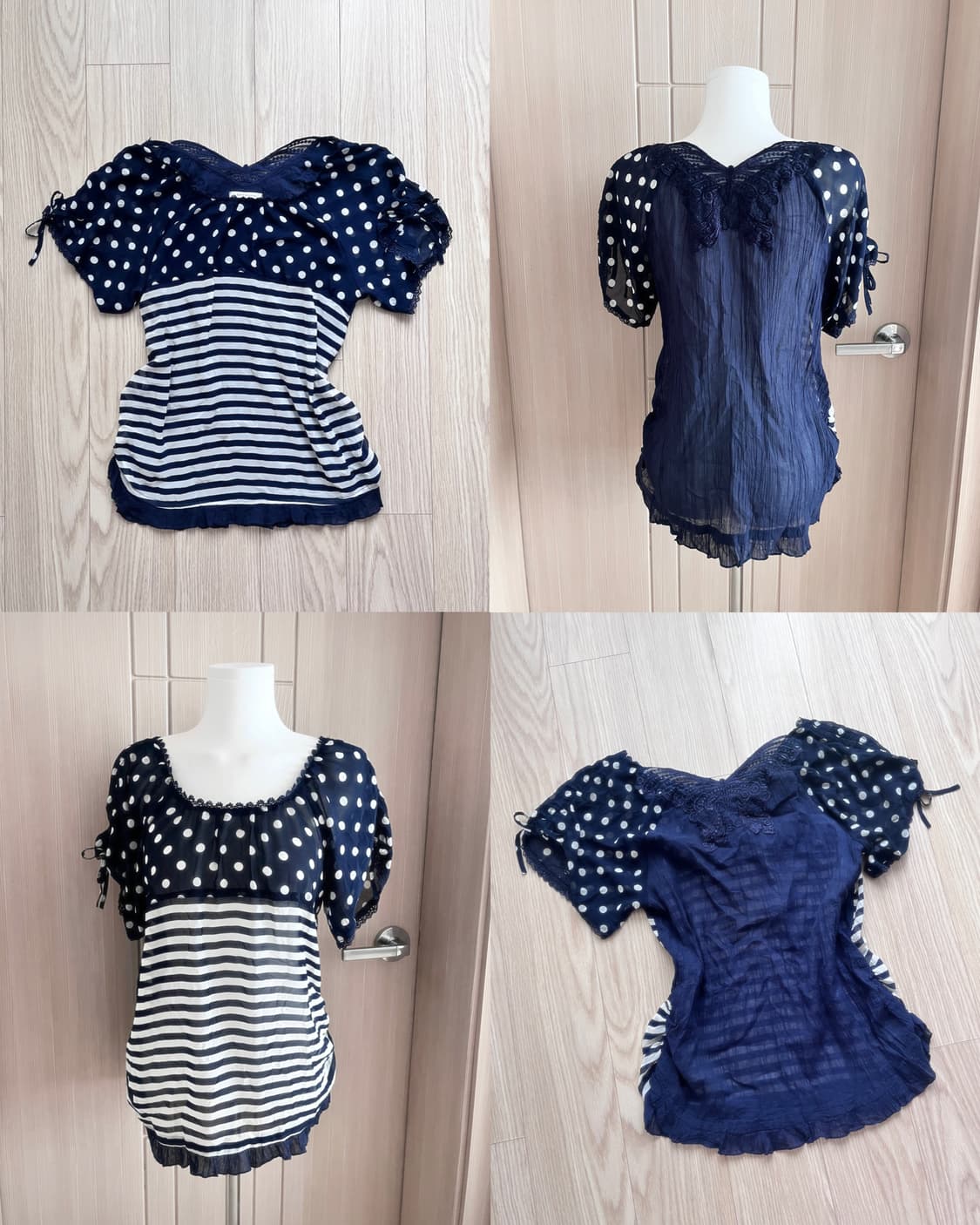 엑시즈팜 네이비 도트 스트라이프 블라우스 상품이미지5