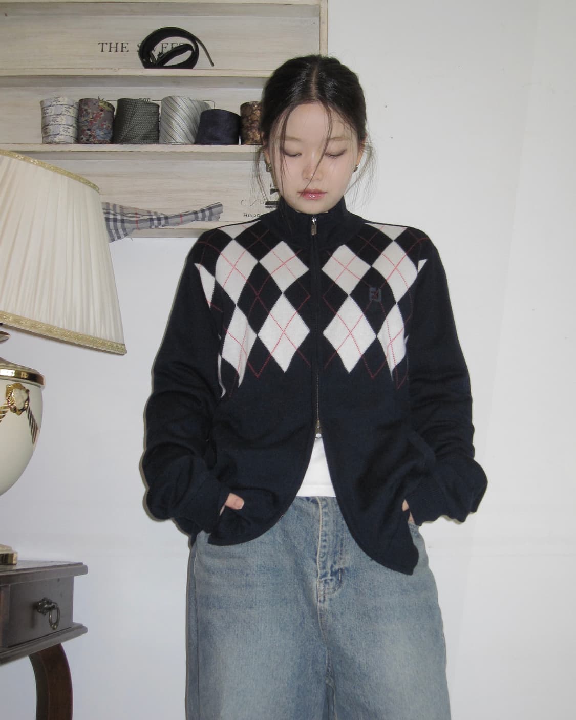 풋조이 아가일 니트 집업 상품이미지5