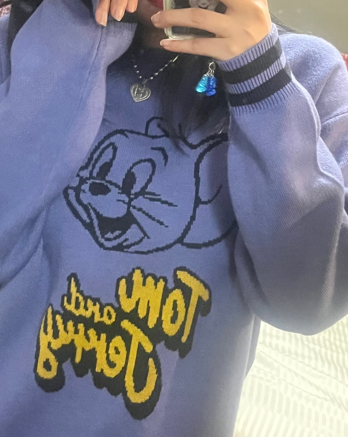 (착샷O)톰과 제리 퍼플 니트 스웨터 L 루즈핏 아방핏 빈티지 상품이미지2