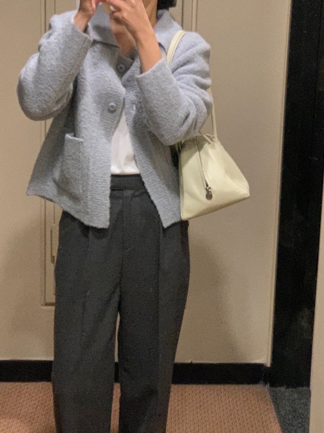 새상품) 르누보 카라 부클 울 가디건 소라 상품이미지5