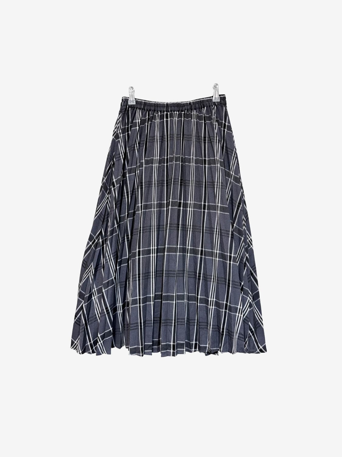 Checked Pleated Long Skirt – Dark Grey 상품이미지7