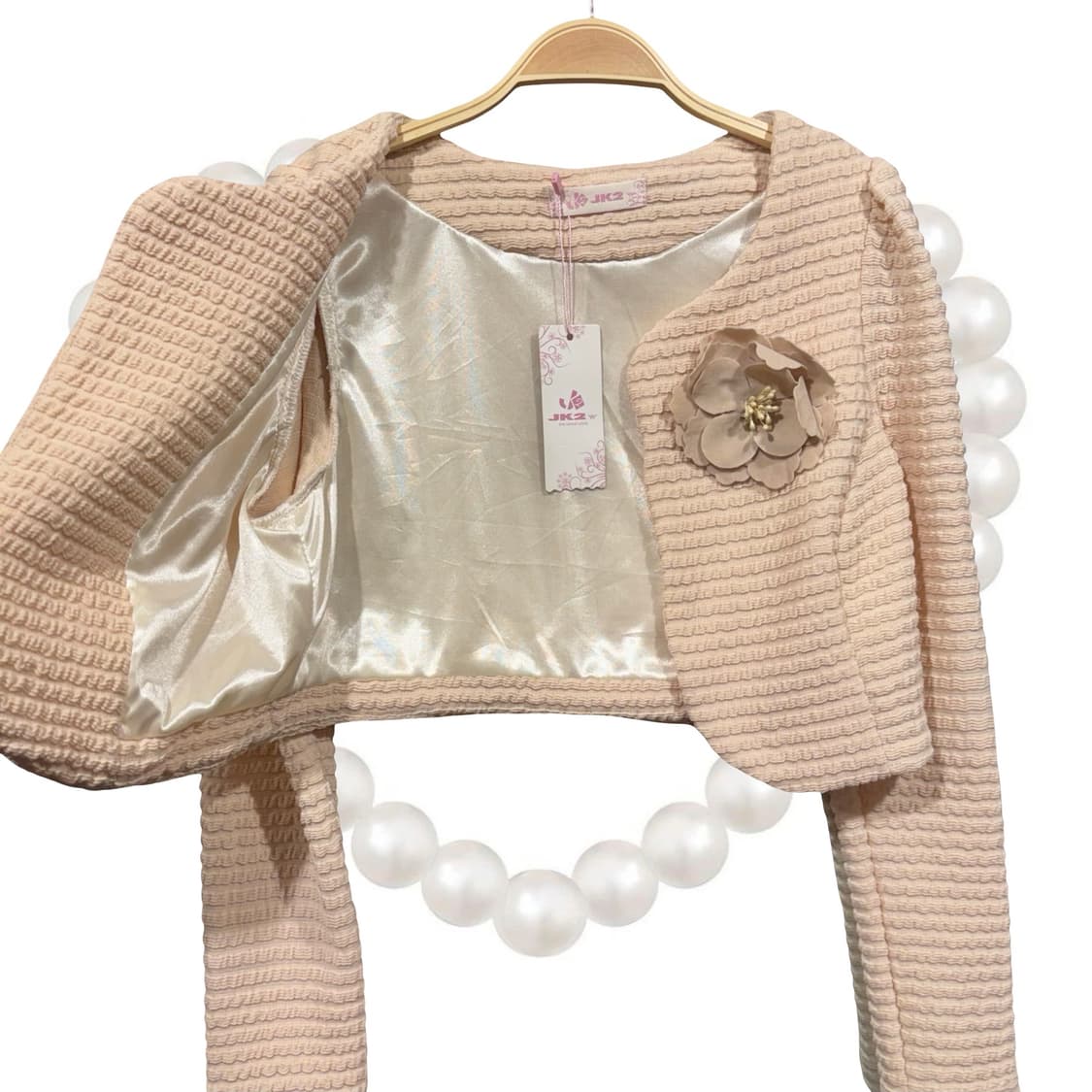 베이지 갸루 로판 플라워 코사지 리본 숏 볼레로 자켓 상품이미지2