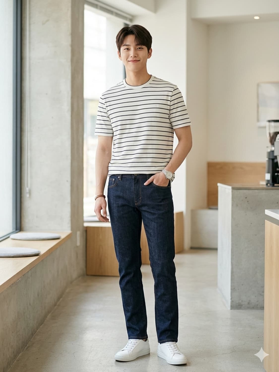 아르마니 꼴레지오니 스트라이프 반팔 티셔츠 상품이미지1