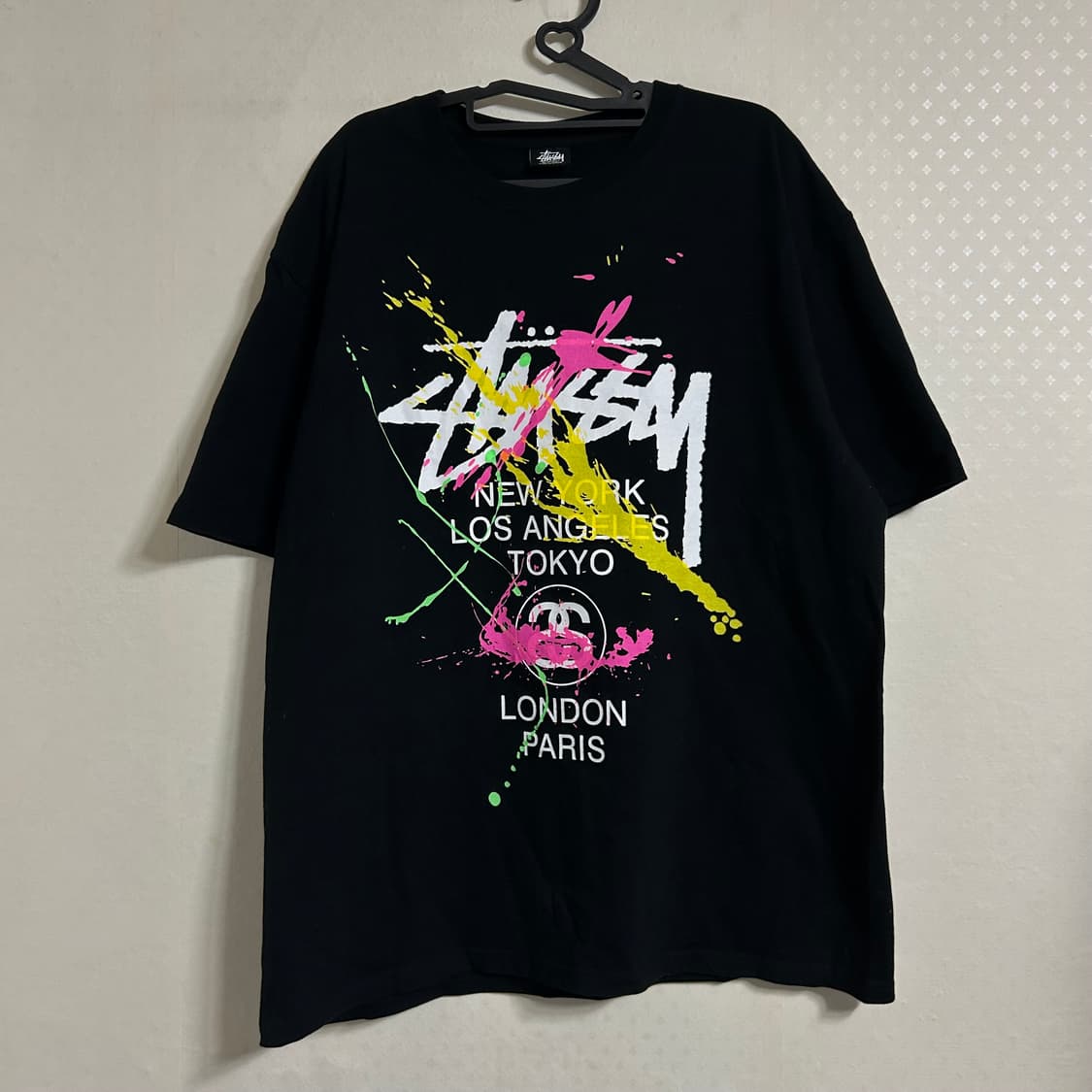 스투시 월드투어 페인트 페인팅 반팔 티셔츠 블랙 XL 상품이미지5