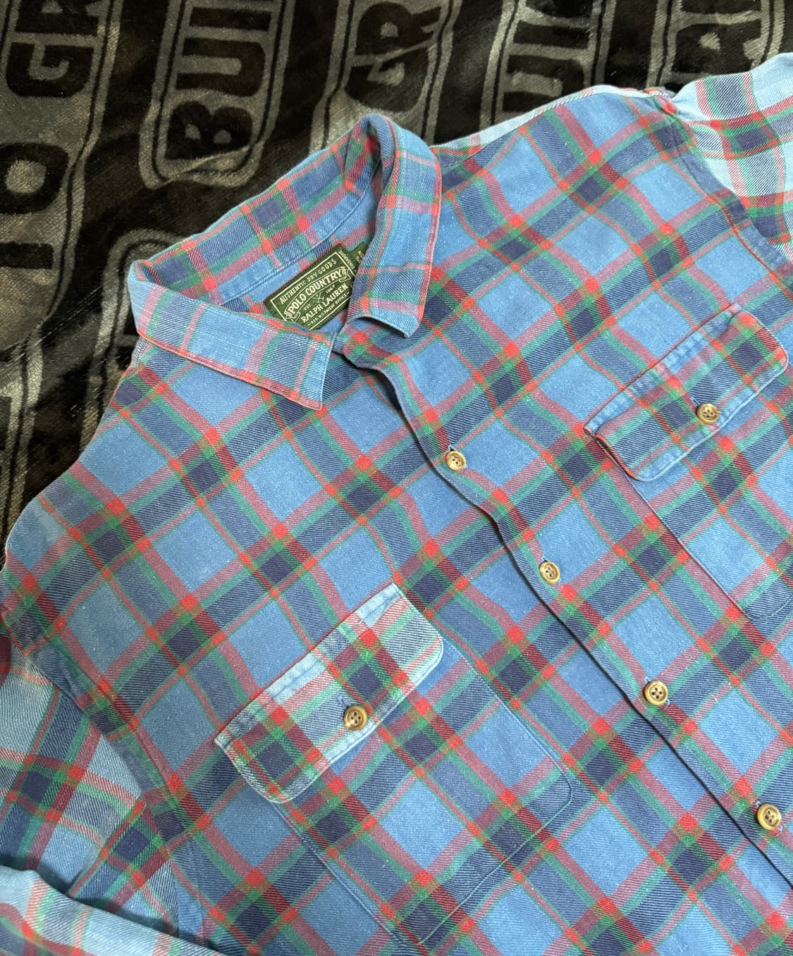 폴로 컨트리 랄프 로렌 롱 슬리브 플란넬 셔츠 블루 레드 체크 패턴 상품이미지3