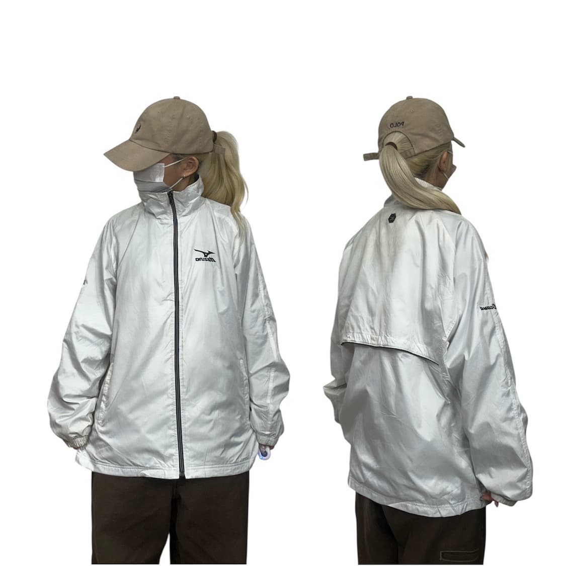 미즈노 화이트 오버핏 올드스쿨 바람막이 트랙 자켓 M 상품이미지1