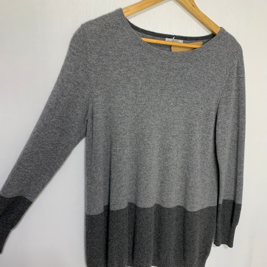 빈티지 캐시미어 100 그레이 배색 7부 긴팔 여성 니트 상품이미지2