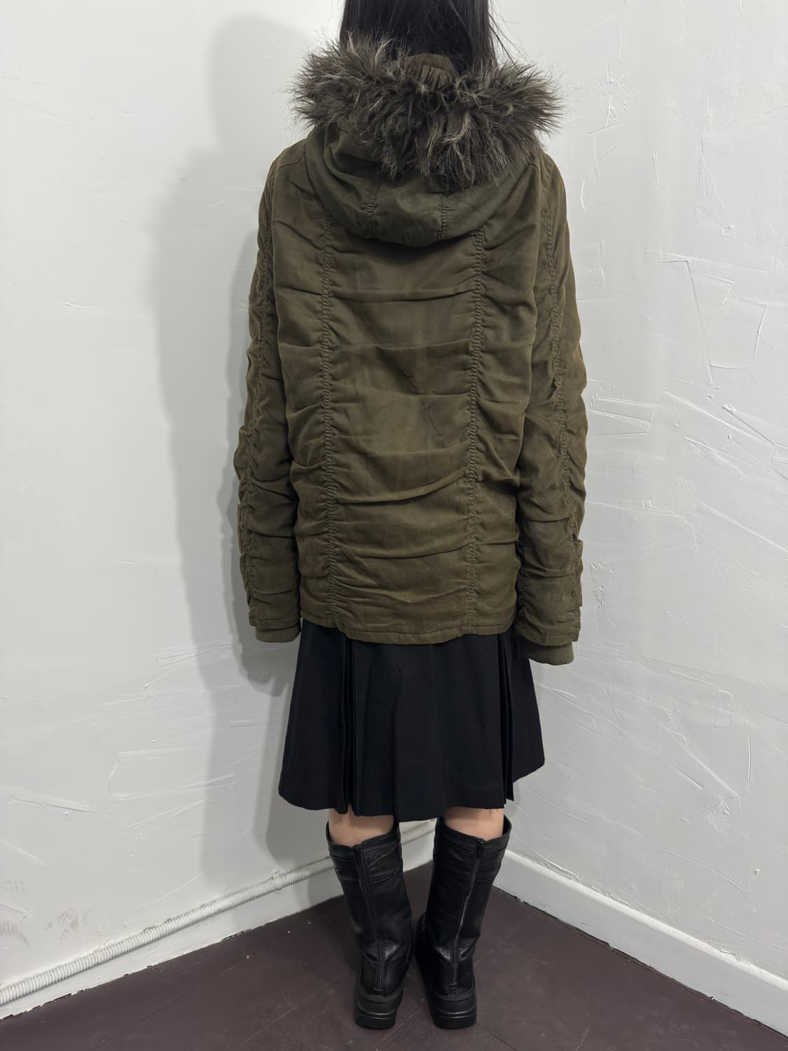 spinalh shirring detail fur hood jacket. 상품이미지8