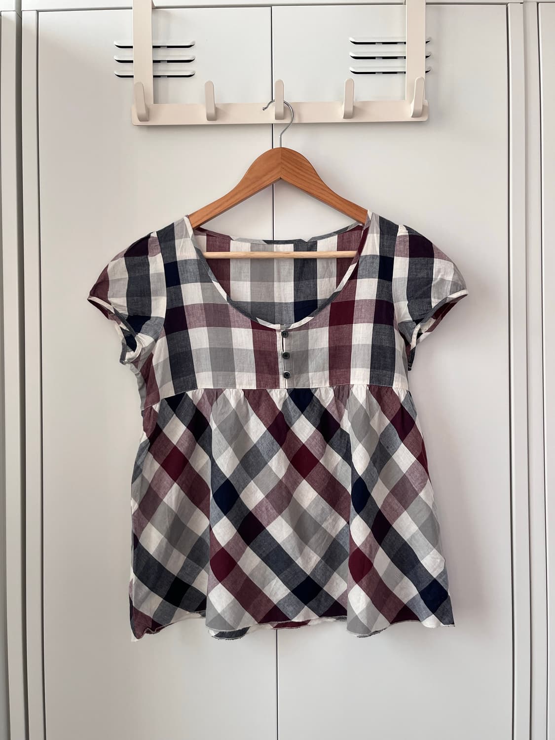 Patty perry 체크 패턴 캡소매 블라우스 상품이미지3