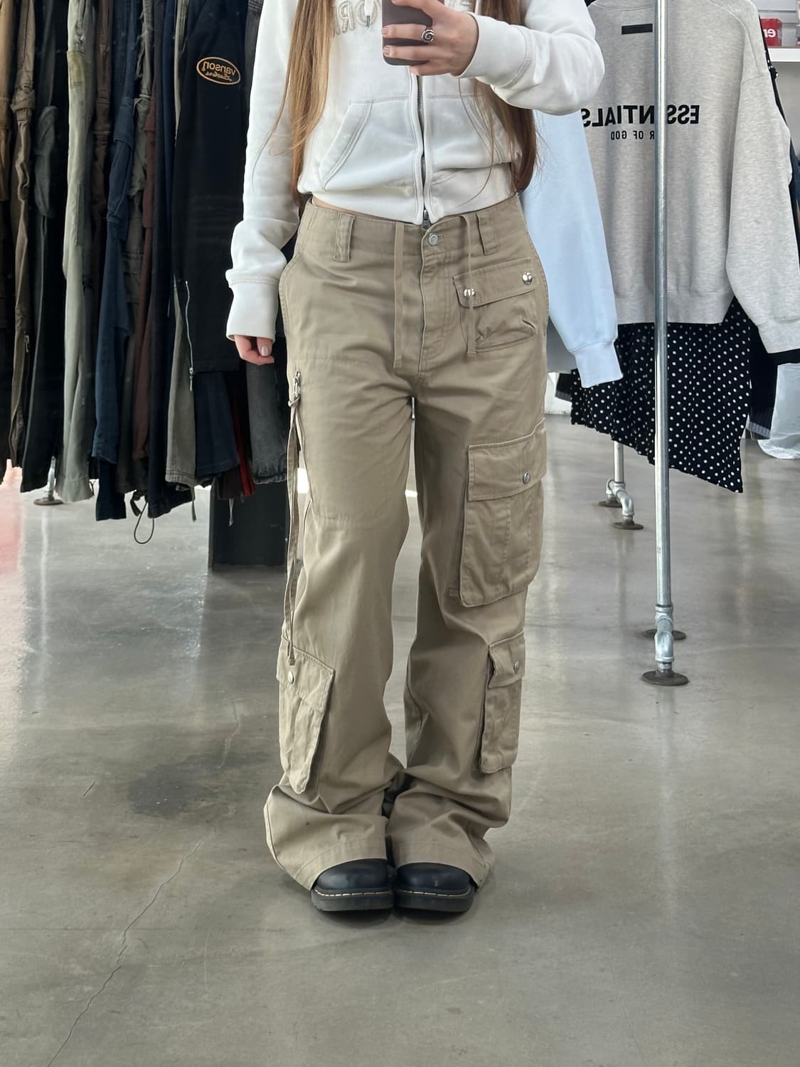 빈티지 와이드부츠컷 카고팬츠 샌드베이지 상품이미지1