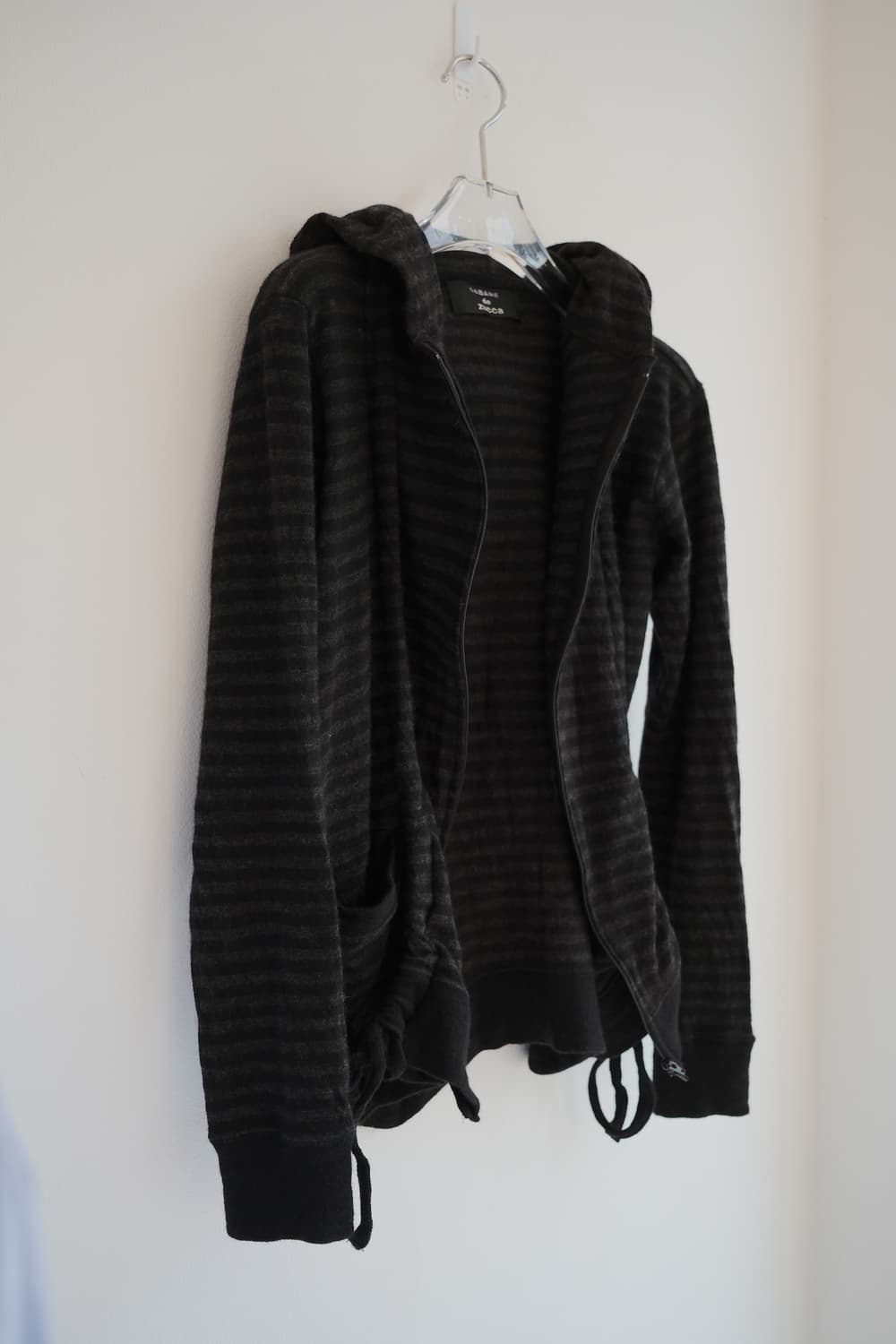 Shirring stripe wool hood zip-up 상품이미지6