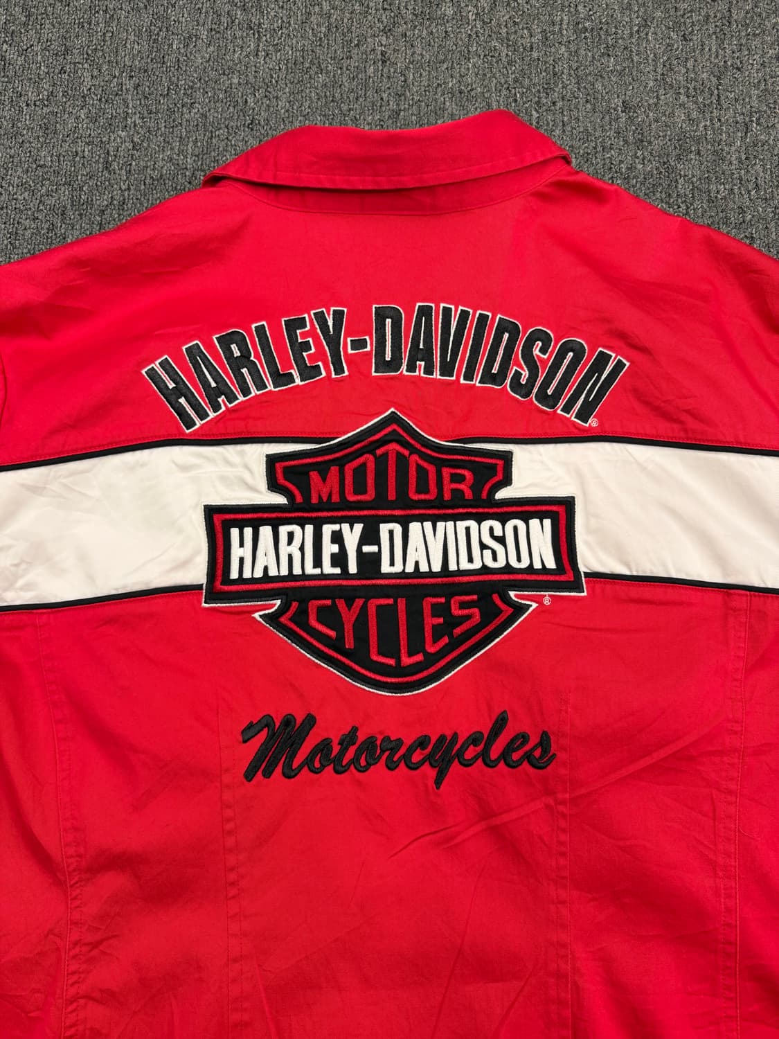 OS)할리데이비슨 빈티지 로고자수 반팔 집업 셔츠 상품이미지6