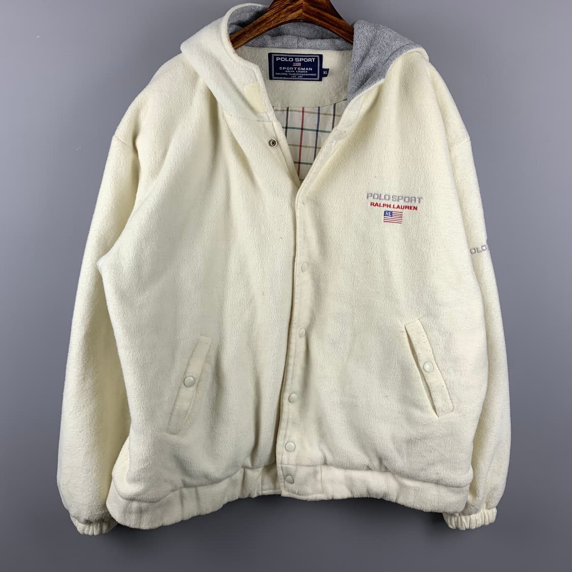 90s 폴로 스포츠 아이보리 후리스 후드집업 점퍼 상품이미지3