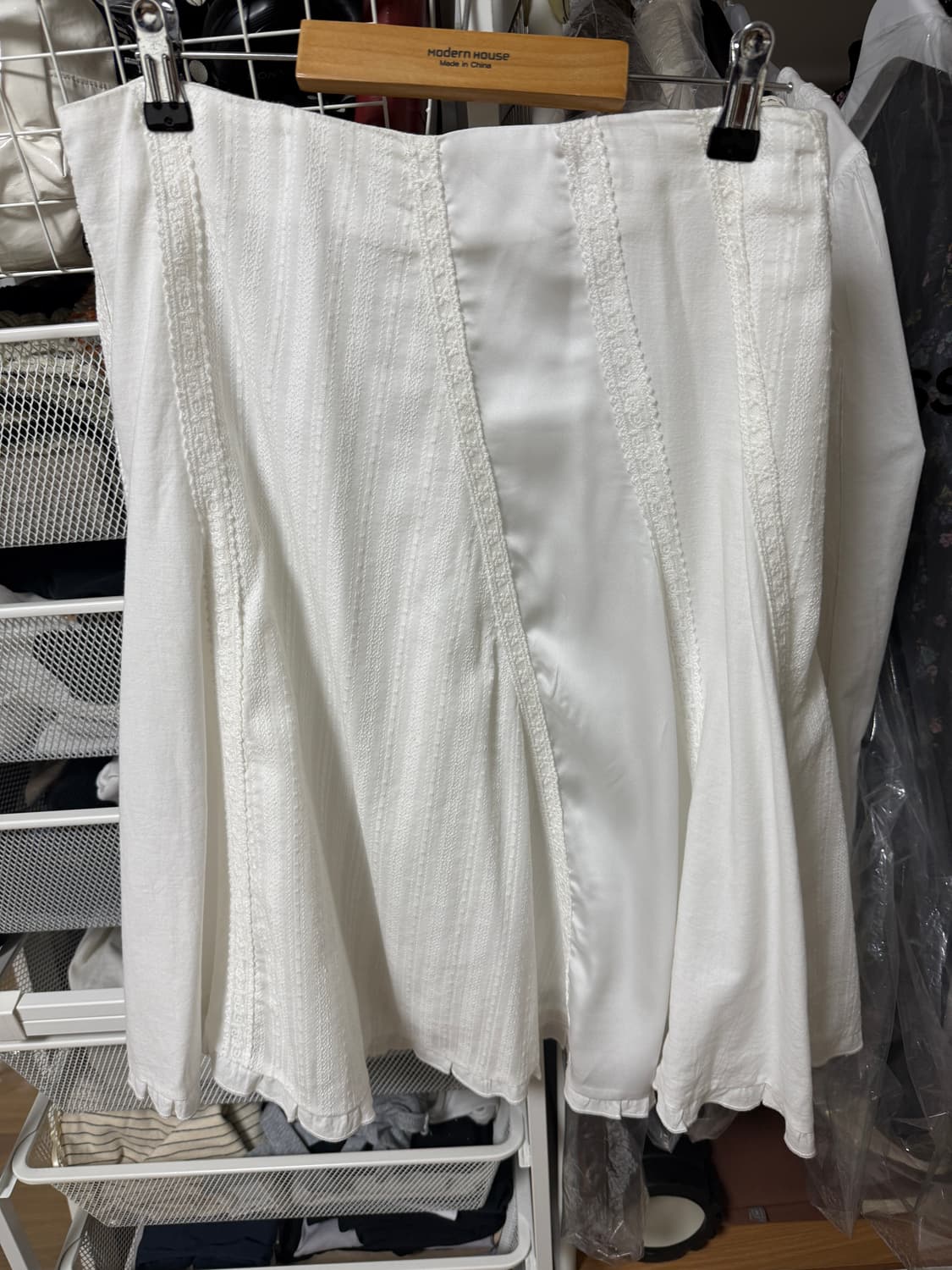 썬번프로젝트 레이스 패널 미디 스커트 화이트 M 상품이미지4