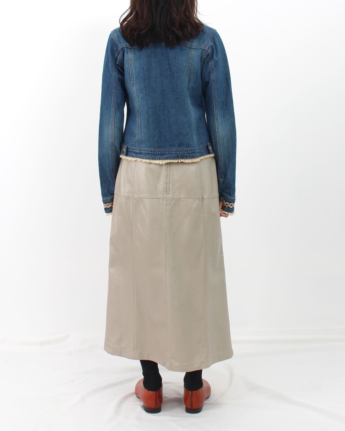 조르쥬레쉬 빈티지 리얼 양가죽 에이라인 절개 아이보리 스커트 치마 상품이미지10