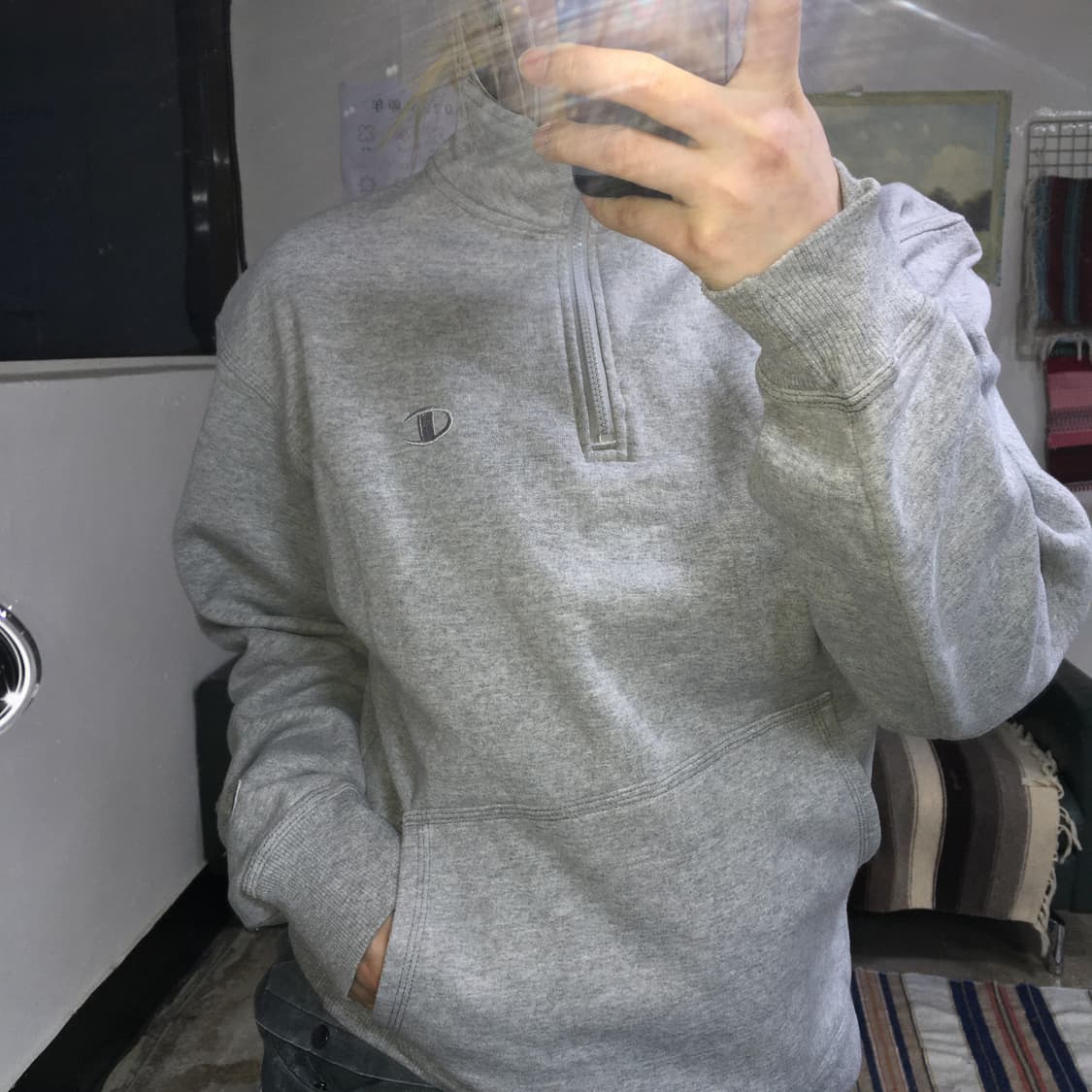 투티/0274 챔피온 authentic 기모 반집업 맨투맨 회색 하프집업 상품이미지1