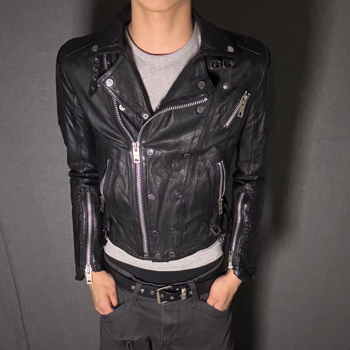 lamb skin slim fit rider jacket 상품이미지3