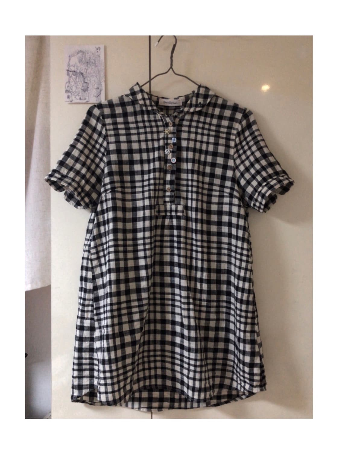 빈티지 단추 포인트 체크 셔츠 원피스 상품이미지1