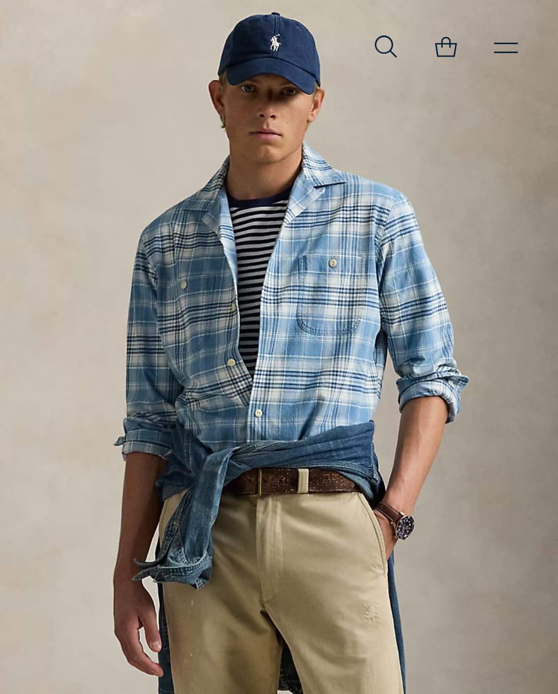 [M] 폴로 랄프로렌 클래식핏 인디고 플래드 캠프 셔츠 상품이미지1