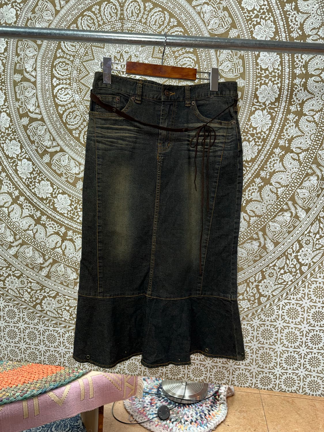 보헤미안 웨스턴 여성 워싱 데님스커트  상품이미지3