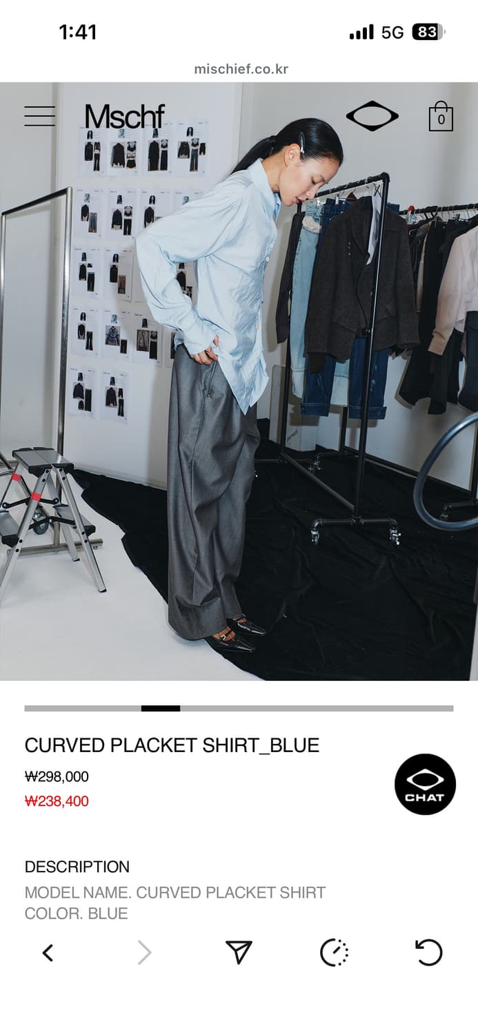 미스치프 셔츠 CURVED PLACKET SHIRT_BLUE 상품이미지3
