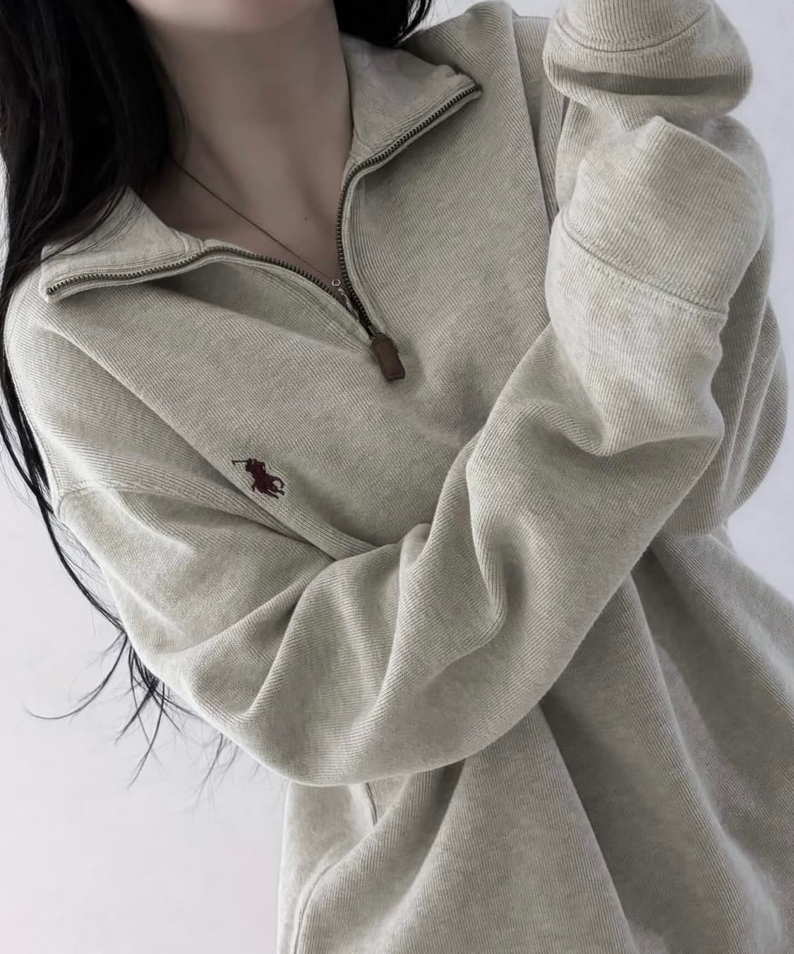 폴로 랄프로렌 베이지 버건디 로고 반집업 상품이미지1