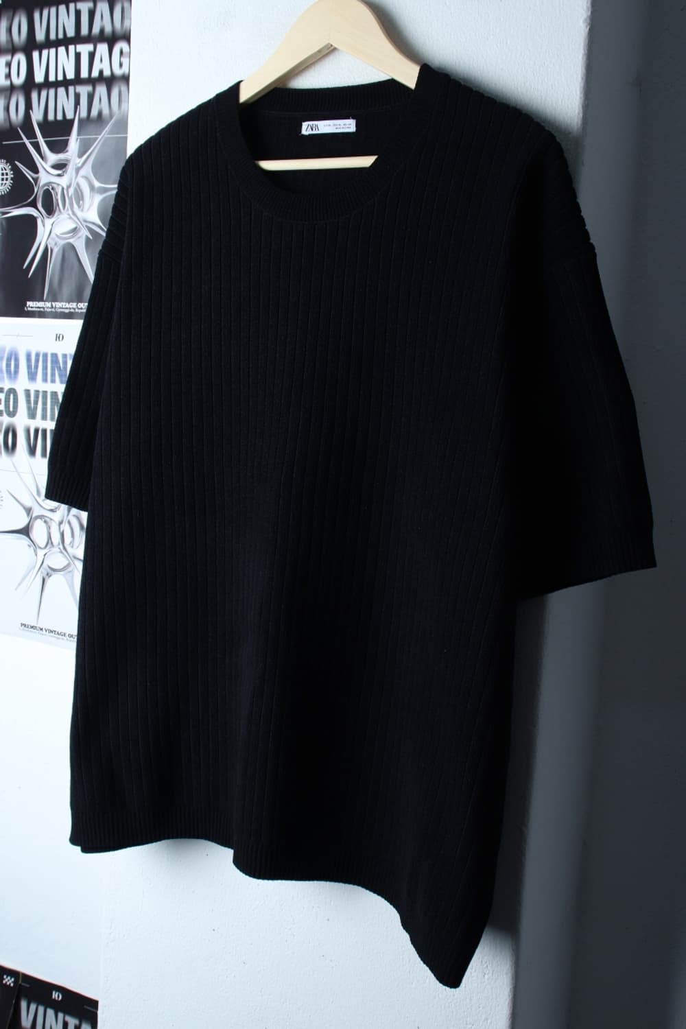 (XL-2XL) 자라 반팔 티셔츠 빅사이즈 니트 골지 블랙-7BB4 상품이미지1