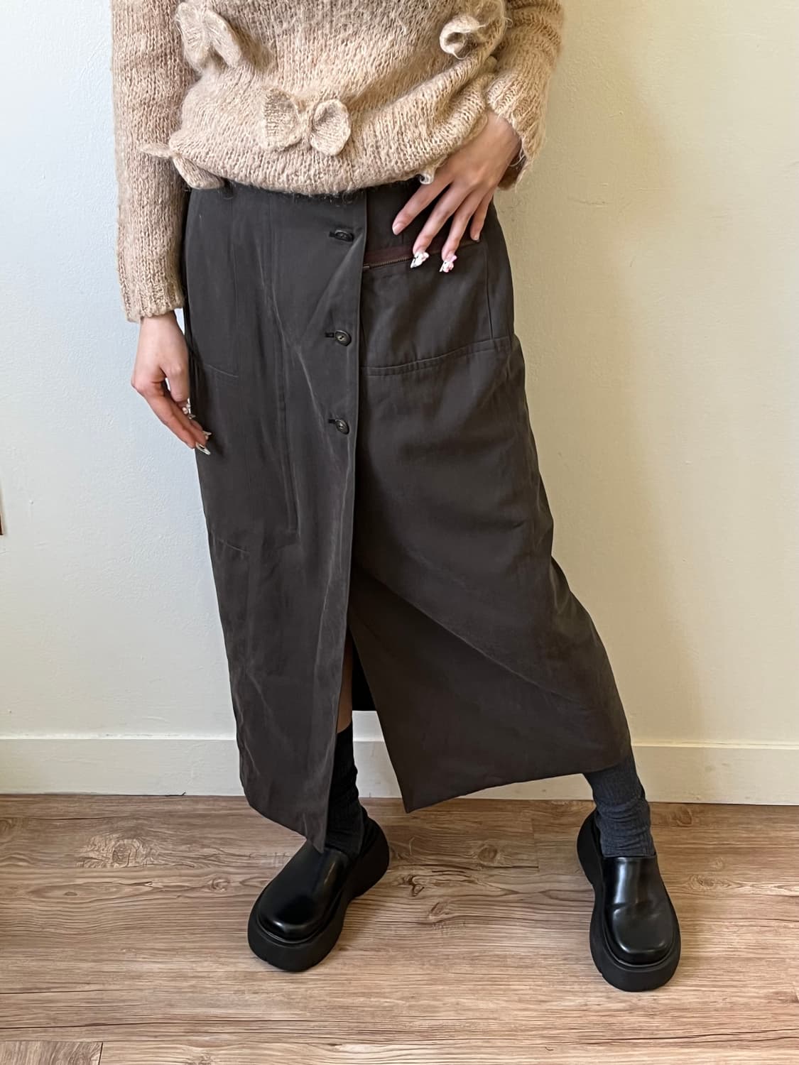 BINC VISIERE 다크 브라운 포켓 스커트 상품이미지5