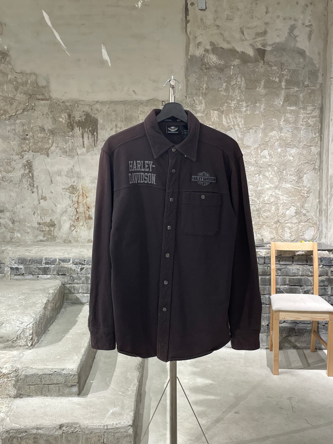 할리 데이비슨 브라운 싱글 포켓 스냅버튼 코튼 셔츠 상품이미지1