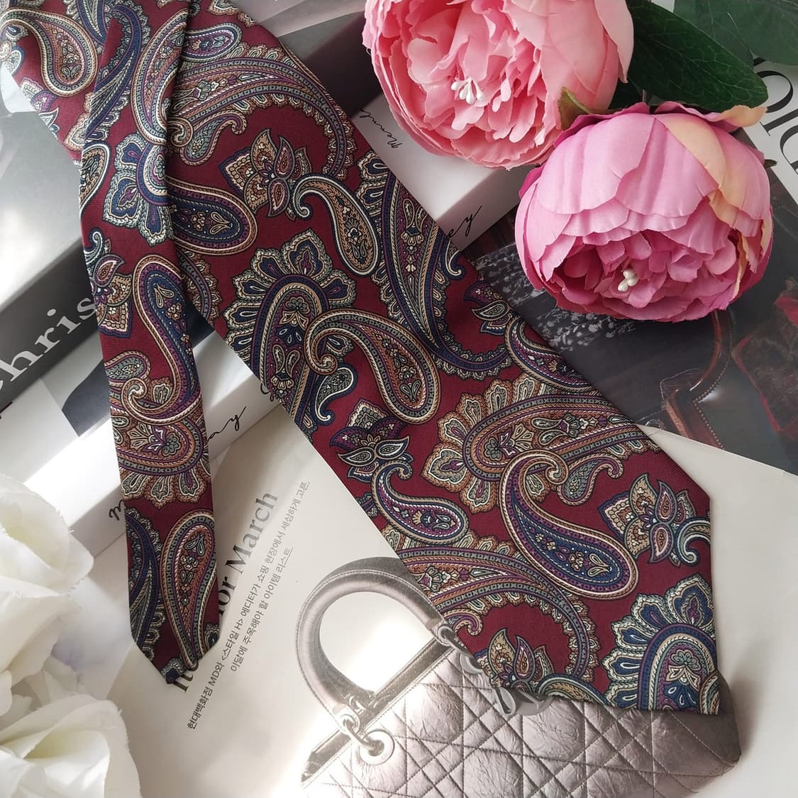 크리스찬 디올 와인 페이즐리 넥타이 9.5cm S~A+등급 K2530 상품이미지4