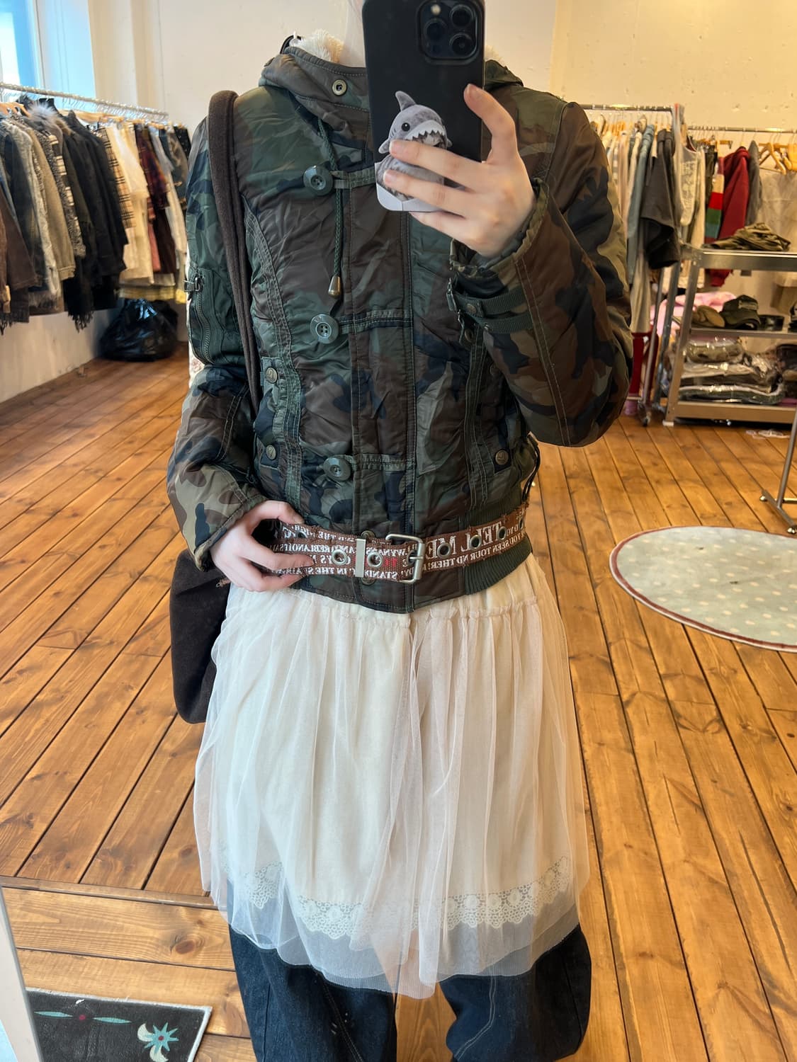 카키 카모 플리스 후드 자켓 상품이미지5