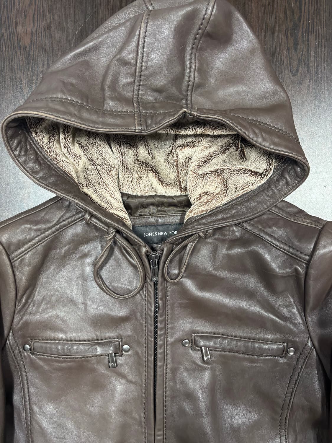 Jones New York 브라운 가죽 후드 자켓 상품이미지4