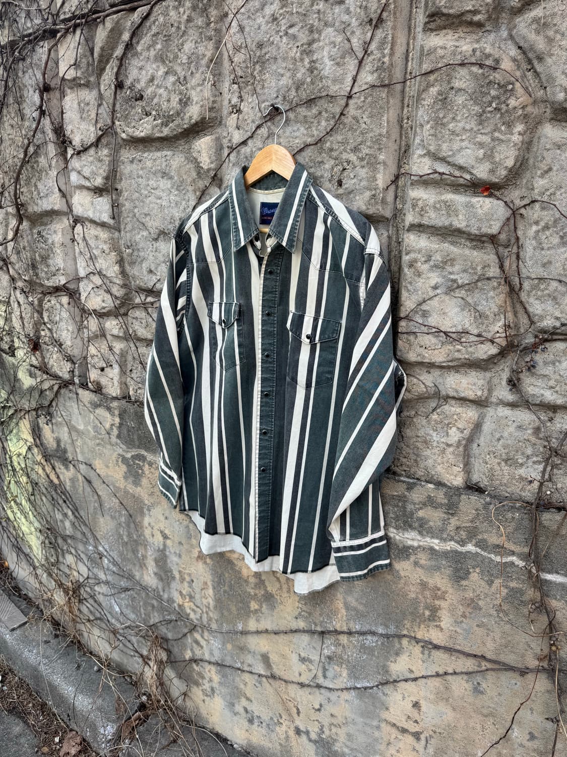 90s 랭글러 빈티지 브러쉬포퍼 스트라이프 페이딩 웨스턴 셔츠 xl 상품이미지3
