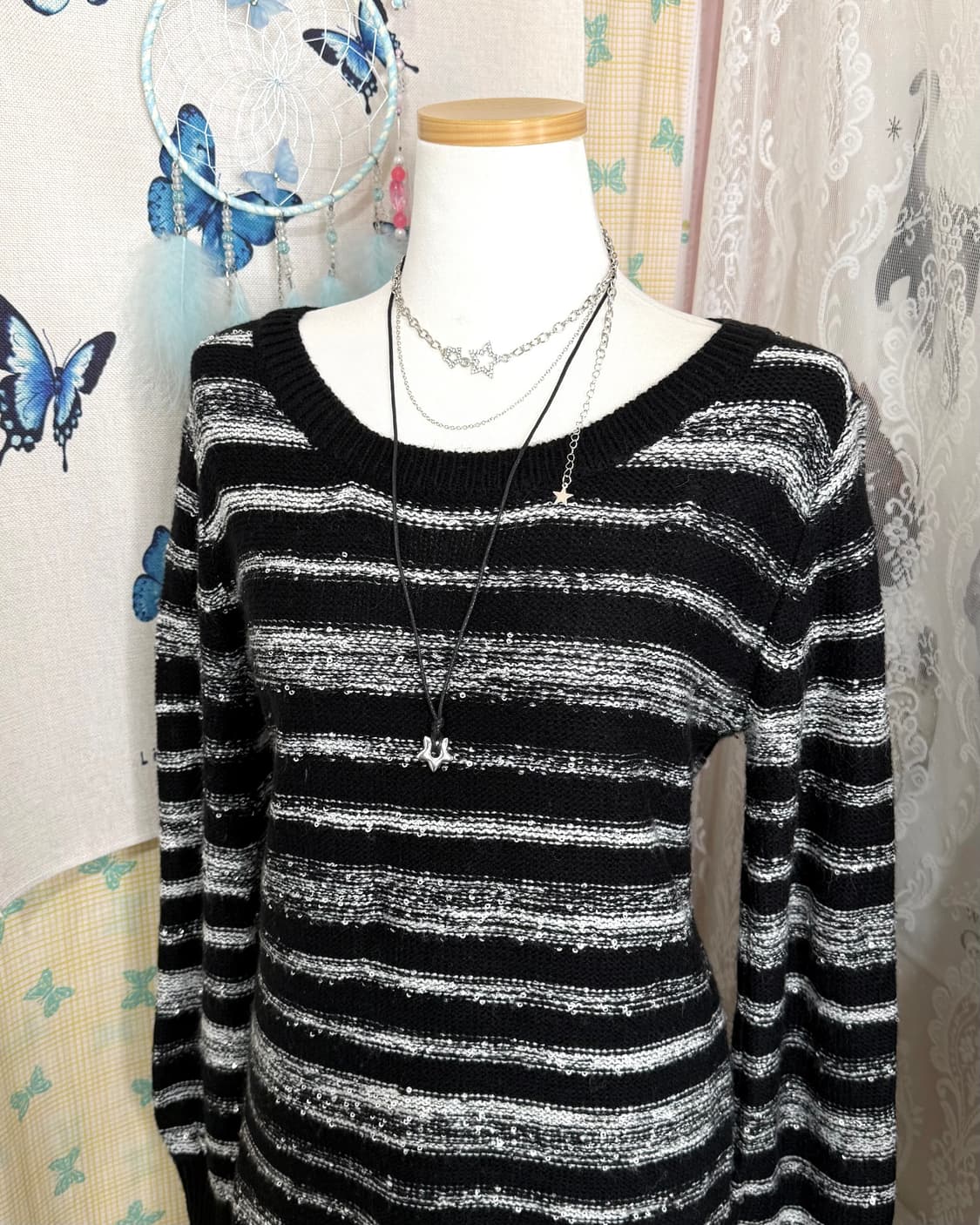 블랙 & 화이트 스팽글 니트 미니 원피스 상품이미지7