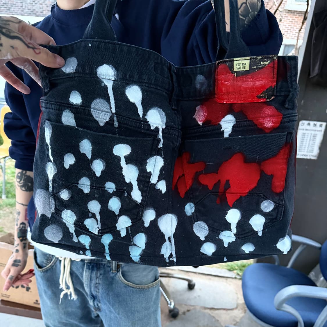 핸드메이드 드로잉 빈티지 토트백 상품이미지3