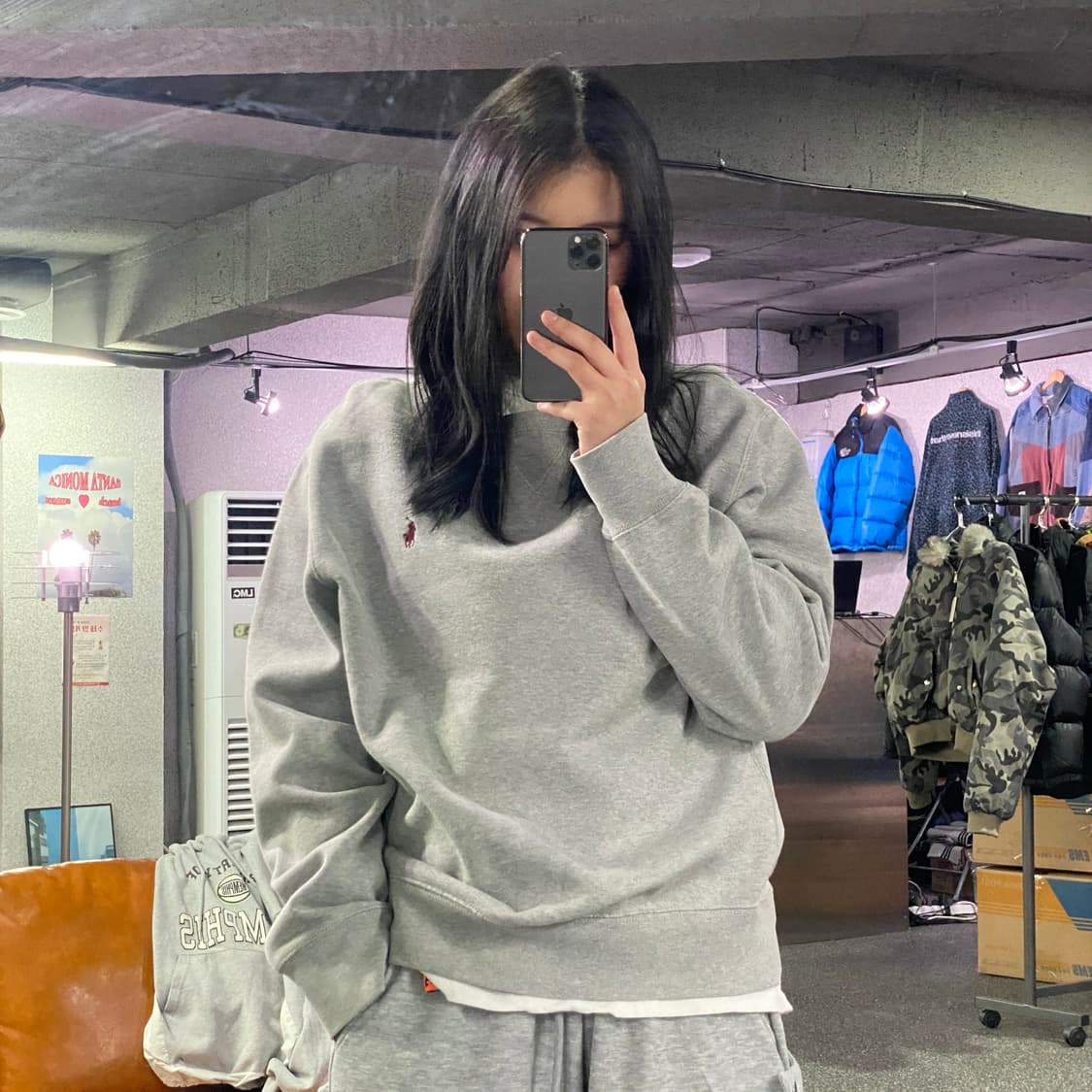 폴로 포니로고 크루넥 라운드 그레이 맨투맨 B3601 상품이미지1