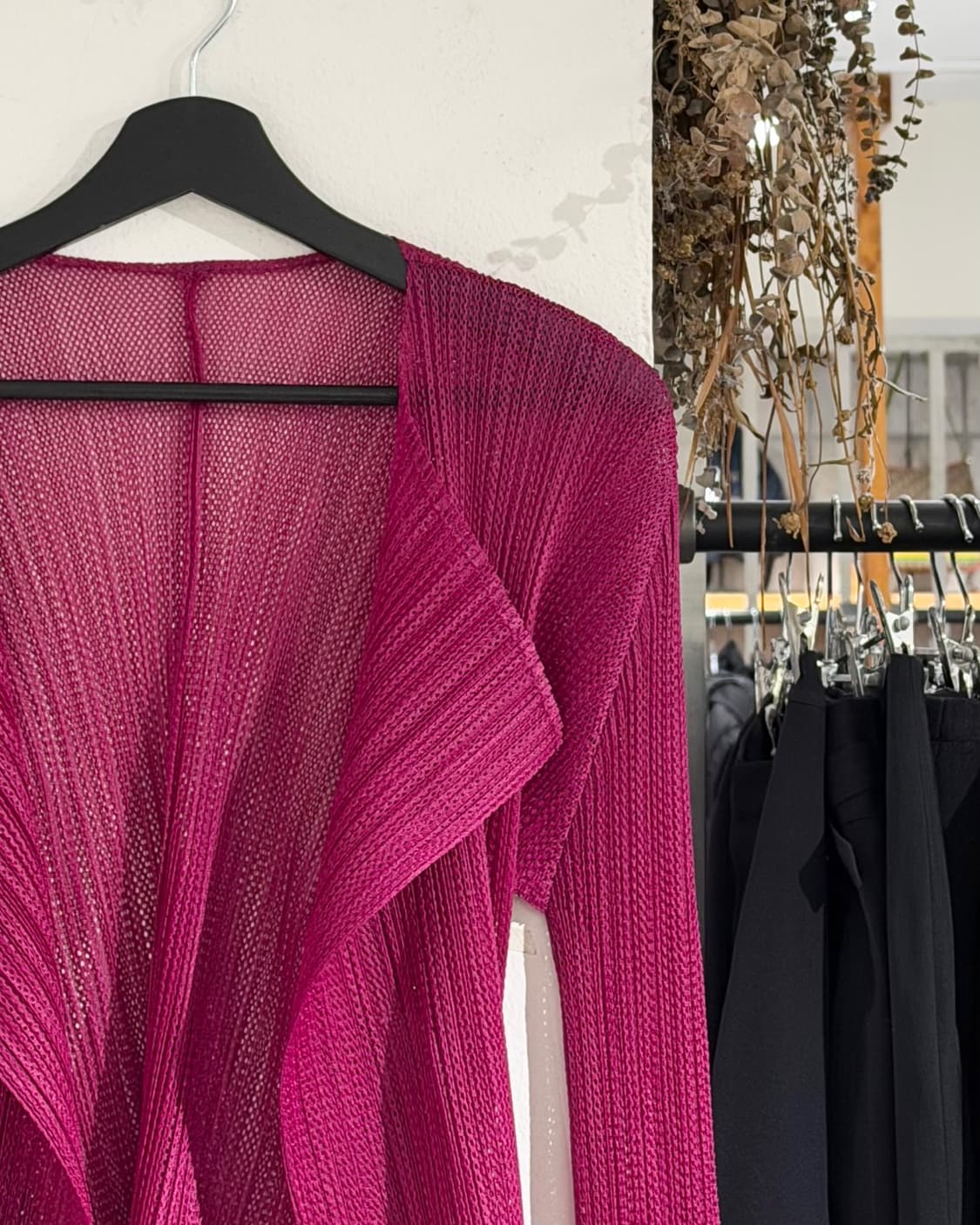 플리츠 플리즈 핑크 노버튼 가디건 상품이미지3