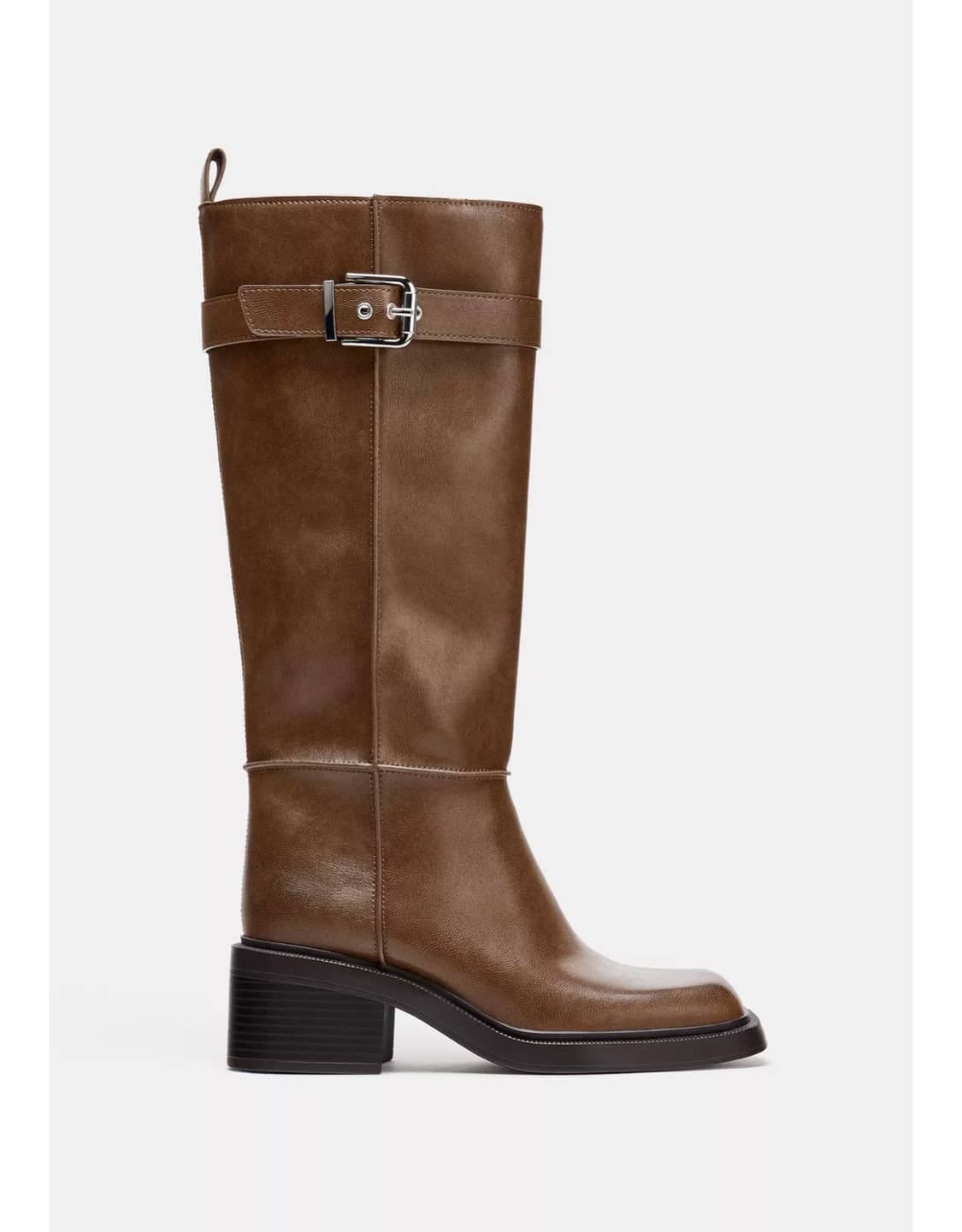 자라 브라운 스티치 버클 롱 부츠 미사용품 상품이미지1