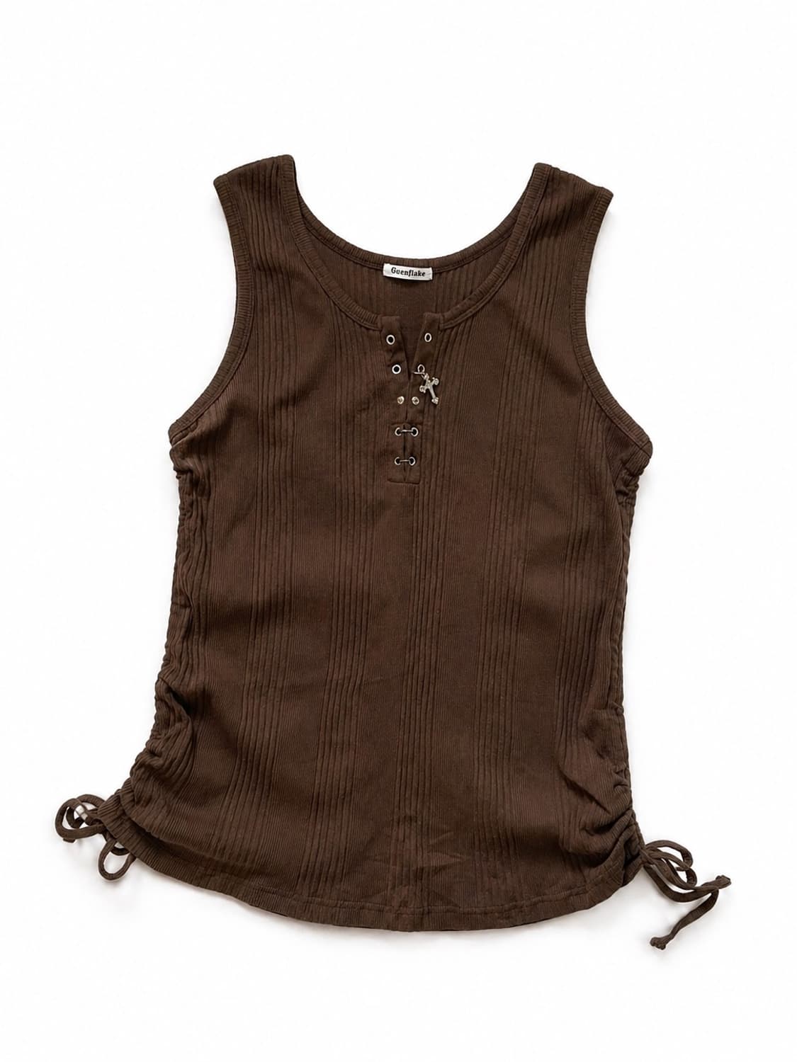 Cornflake브라운 크로스 레이스업 골지 나시 상품이미지1