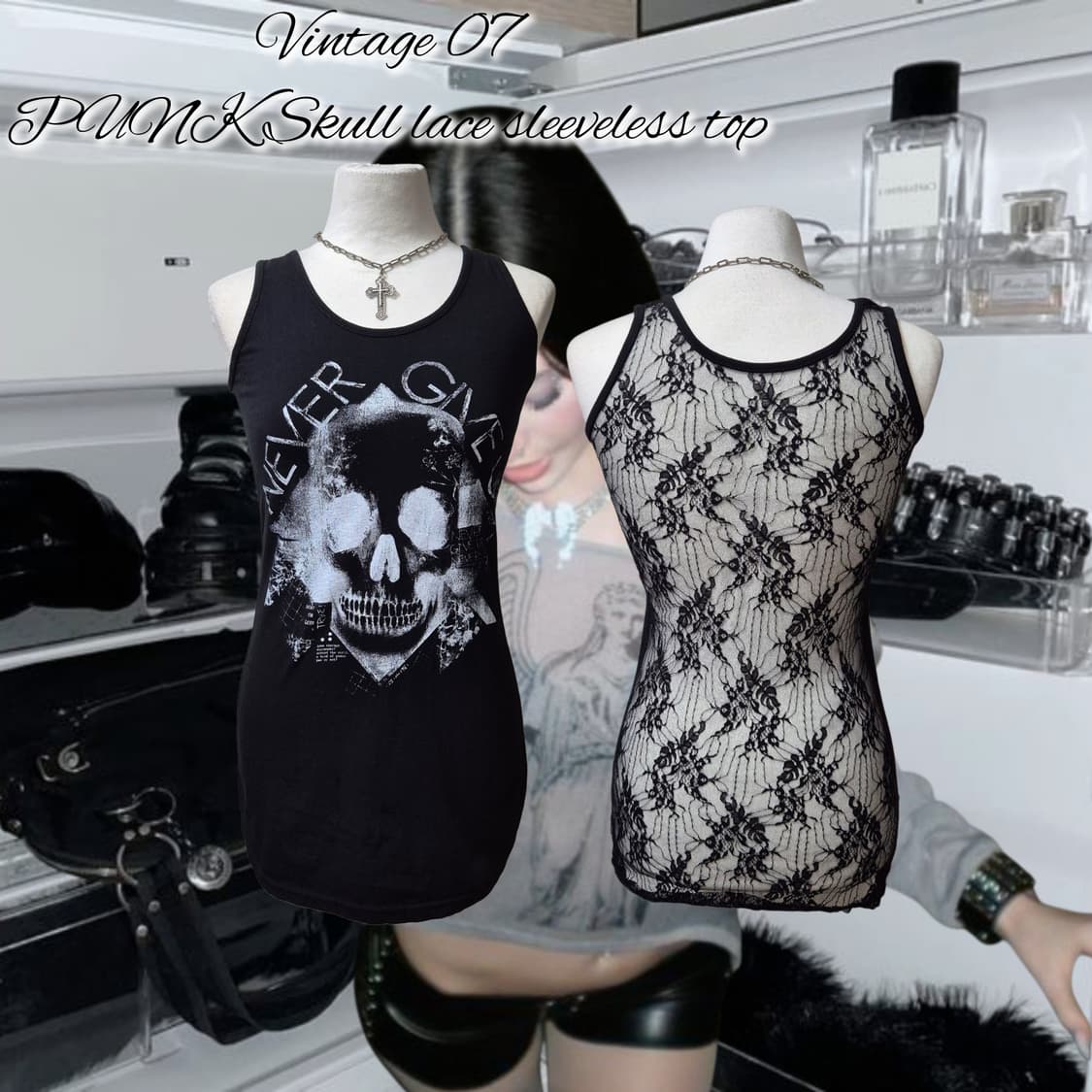 Vintage 07 PUNK Skull lace sleeveless 상품이미지1